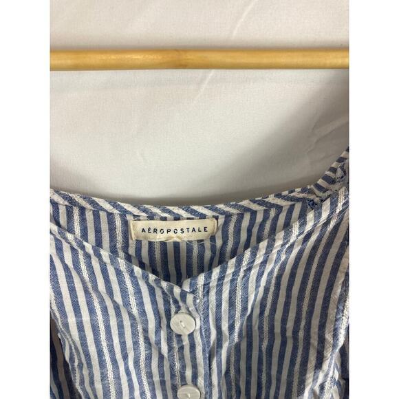 Aeropostale Stripe Tie Waist Puffy Sleeve off shoulder cropped top Small - Picture 2 of 4